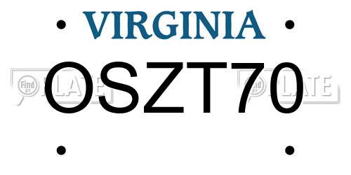 OSZT70 Virginia License Plate