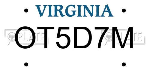 OT5D7M Virginia License Plate