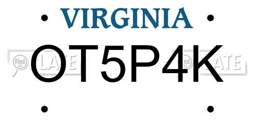 OT5P4K Virginia License Plate
