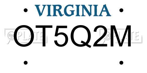 OT5Q2M Virginia License Plate
