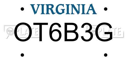 OT6B3G Virginia License Plate
