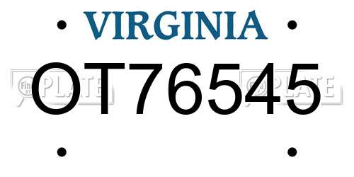 OT76545 Virginia License Plate