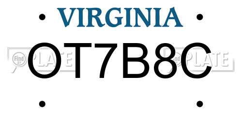 OT7B8C Virginia License Plate
