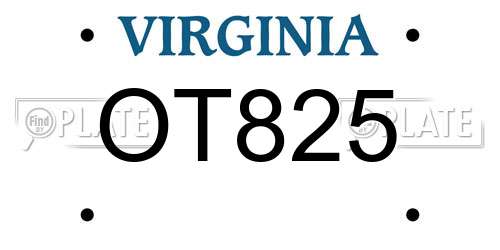 OT825 Virginia License Plate