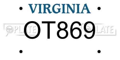 OT869 Virginia License Plate