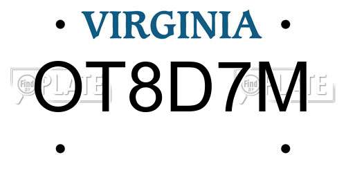 OT8D7M Virginia License Plate