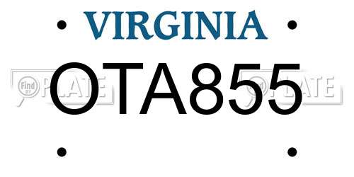 OTA855 Virginia License Plate