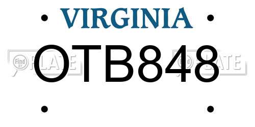 OTB848 Virginia License Plate