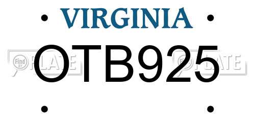 OTB925 Virginia License Plate