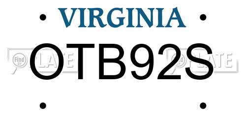 OTB92S Virginia License Plate