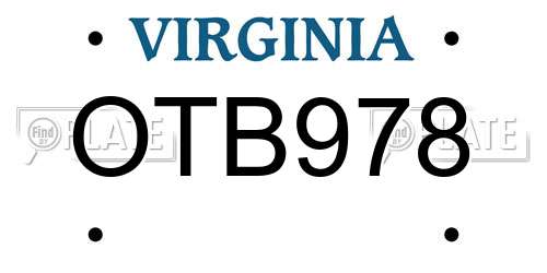 OTB978 Virginia License Plate