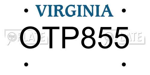 OTP855 Virginia License Plate