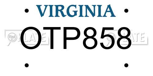 OTP858 Virginia License Plate