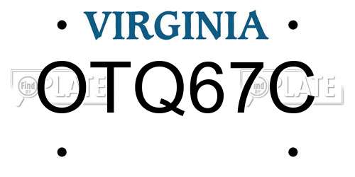 OTQ67C Virginia License Plate