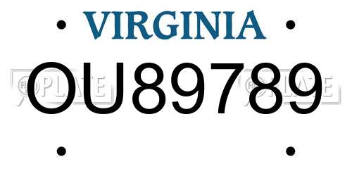 OU89789 Virginia License Plate