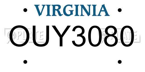OUY3080 Virginia License Plate