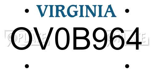 OV0B964 Virginia License Plate