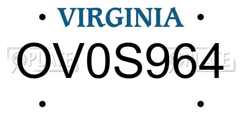 OV0S964 Virginia License Plate