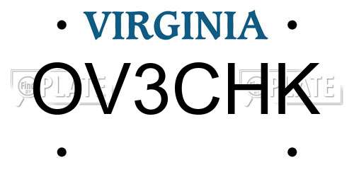 OV3CHK Virginia License Plate