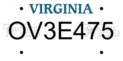 OV3E475 Virginia License Plate