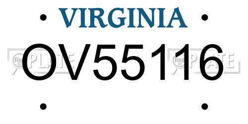 OV55116 Virginia License Plate