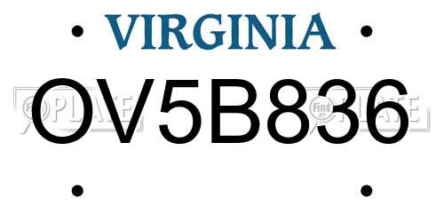 OV5B836 Virginia License Plate