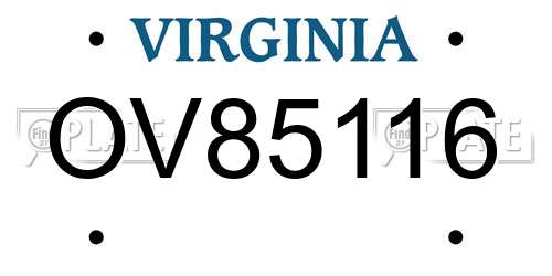 OV85116 Virginia License Plate
