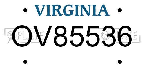 OV85536 Virginia License Plate