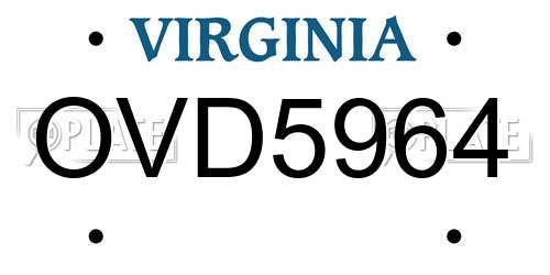 OVD5964 Virginia License Plate