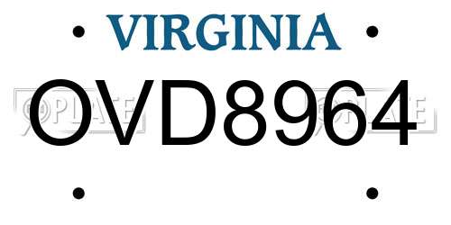 OVD8964 Virginia License Plate