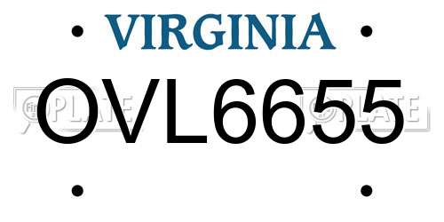 OVL6655 Virginia License Plate