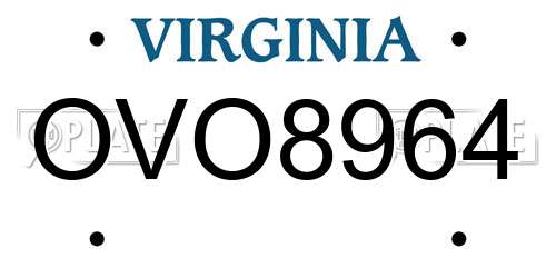 OVO8964 Virginia License Plate