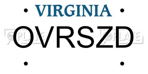 OVRSZD Virginia License Plate