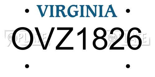 OVZ1826 Virginia License Plate