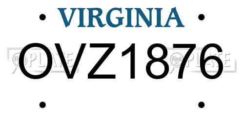 OVZ1876 Virginia License Plate