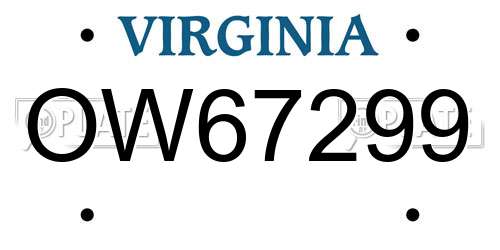 OW67299 Virginia License Plate