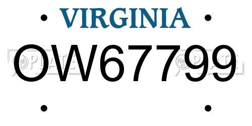 OW67799 Virginia License Plate