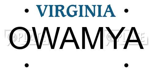 OWAMYA Virginia License Plate