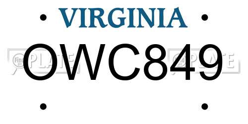 OWC849 Virginia License Plate