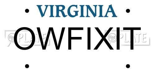 OWFIXIT Virginia License Plate