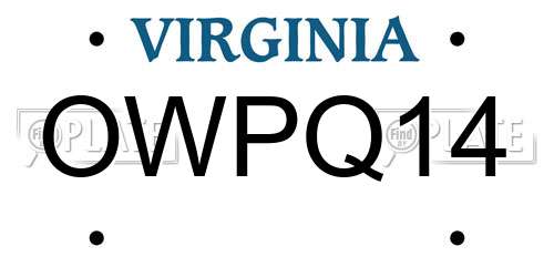 OWPQ14 Virginia License Plate
