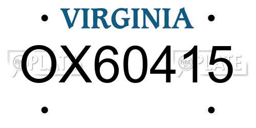 OX60415 Virginia License Plate
