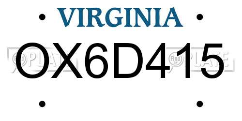 OX6D415 Virginia License Plate