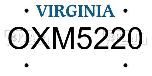 OXM5220 Virginia License Plate