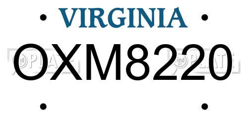 OXM8220 Virginia License Plate