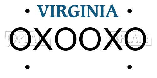 OXOOXO Virginia License Plate