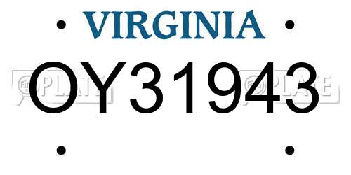 OY31943 Virginia License Plate
