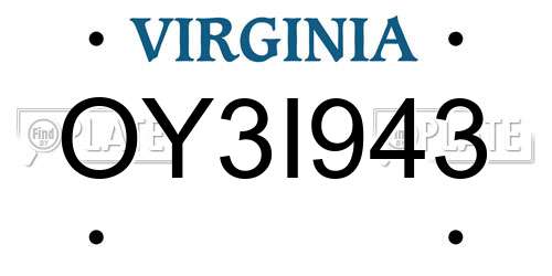 OY3I943 Virginia License Plate