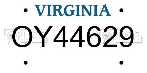 OY44629 Virginia License Plate