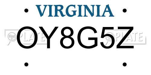OY8G5Z Virginia License Plate